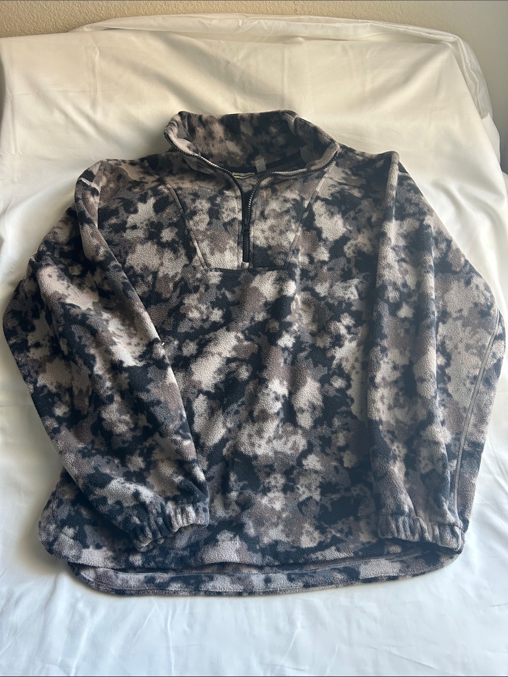 Zella Cozy Fleece Half-Zip Pullover in Taupe & Black Tie-Dye